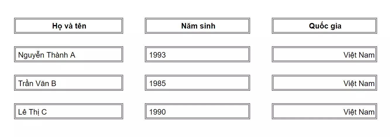 Ví dụ khi sử dụng định dạng Border