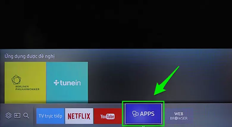 Vào mục Apps (Ứng dụng) để tải game về tivi Samsung