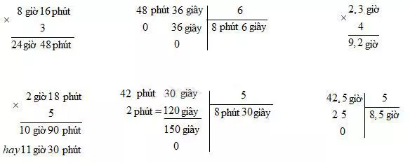 Ví dụ phép tính nhân chia thời gian