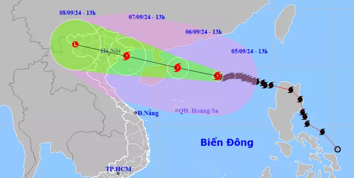 Dự báo đường đi của bão Yagi. (Ảnh: NCHMF)